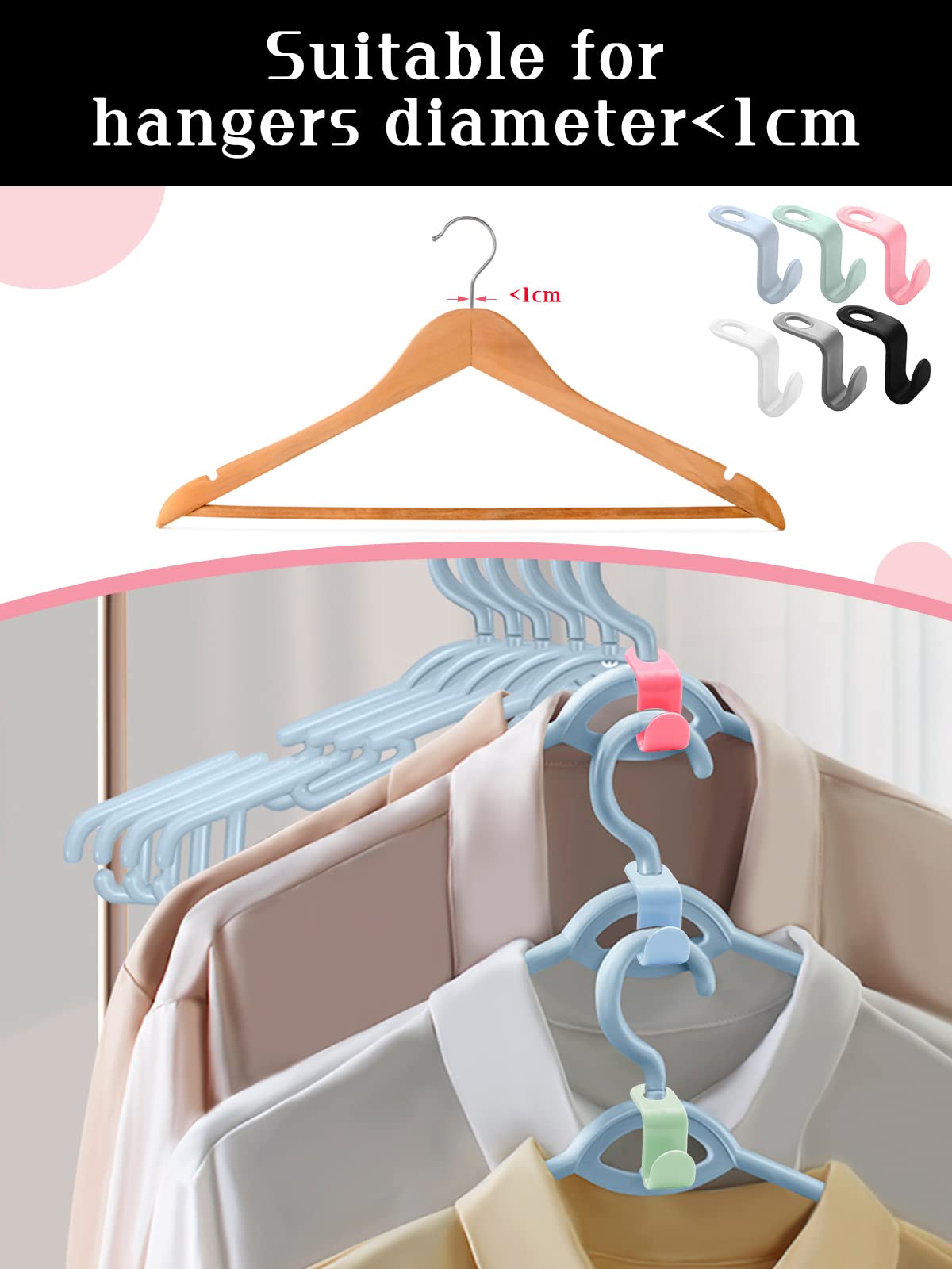 Sinofort 120pc Coat Hanger Connector Hooks Drop Connecting Hooks Multi-Layer Stackable Hanger Extender Clips for Closet Wardrobe Organiser Space