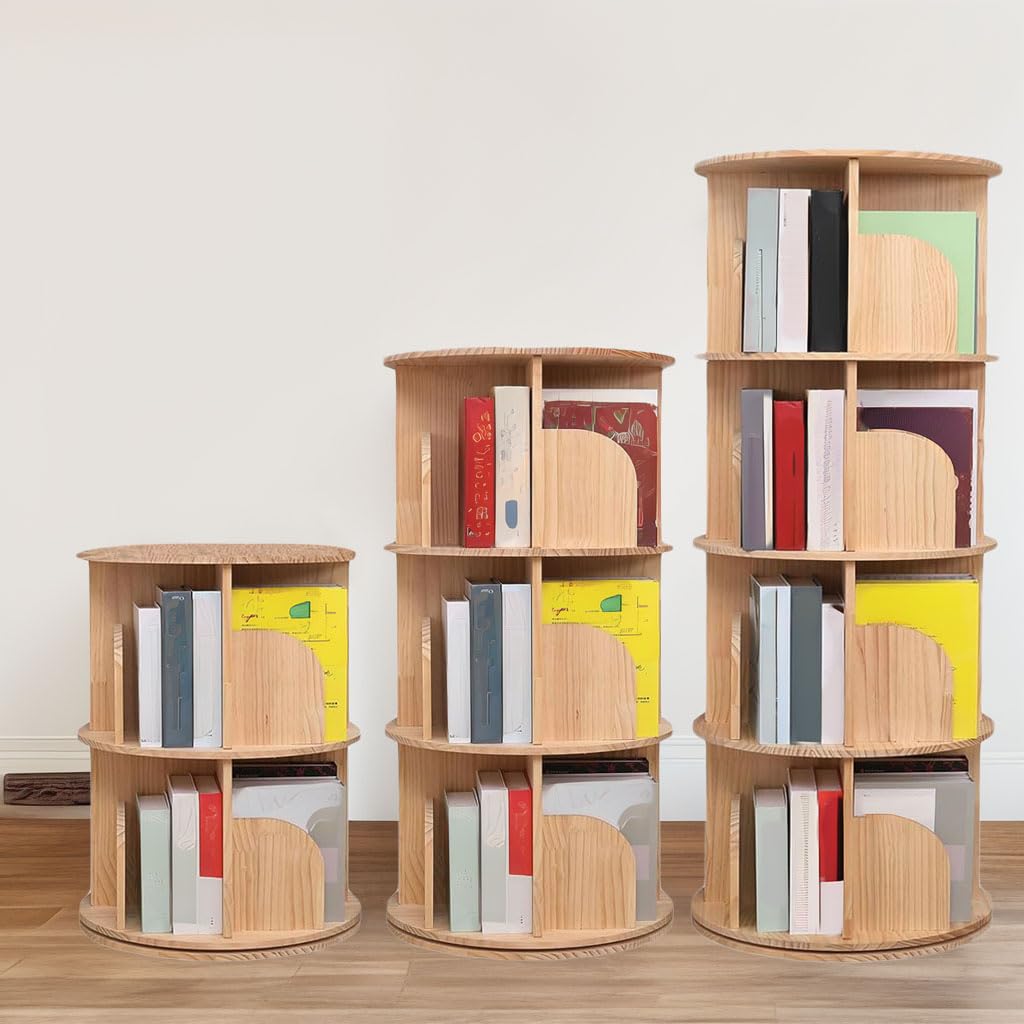 BRAVECOW Rotating Bookshelf 360 Display Floor Standing Wood Bookcase Corner Storage Rack for Adults Kids Multi-Functional Bookshelf Organizer (5tier)