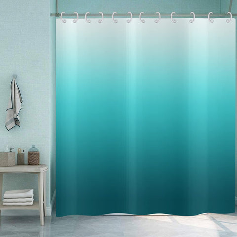 Hnmdmyi Teal Blue Shower Curtain 90x180, Aqua Ocean Abstract Turquoise Ombre Modern Bathroom Curtains with Hooks Waterproof Polyester Fabric Washable