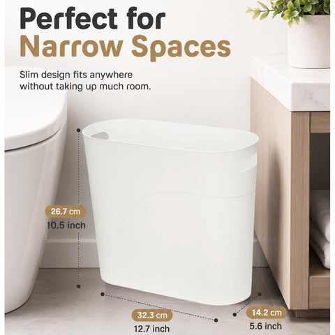 Caxmtu Small Bathroom Bin Plastic Bathroom Wastebasket 10 Litres Slim Garbage Container Bins with Handle for Home Kitchen Bathroom Bedroom Office