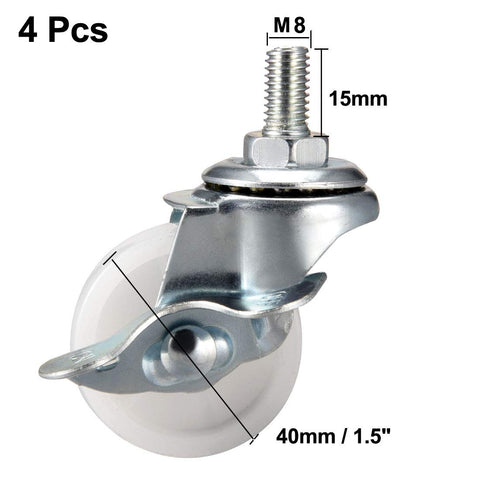 sourcing map 1.5 Inch Swivel Caster Wheels PP 360 Degree Threaded Stem Caster Wheel M8 x 15mm, 132lb Total Load Capacity, Pack of 4