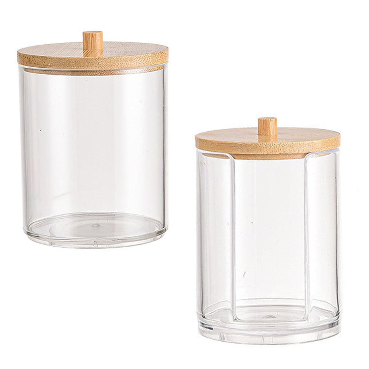 LZZEM 2PCS Cotton Pad Holder with Bamboo Lid, Cotton Bud Holder and Bathroom Organiser, Makeup Storage Containers for Cotton Pads, Cotton Buds