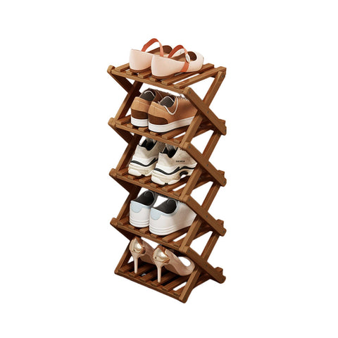 XUDREZ Wooden Folding Shoe Rack, Space Saving Bamboo Storage Organiser, Without Installation Narrow Shoe Stand for Small Spaces and Corners