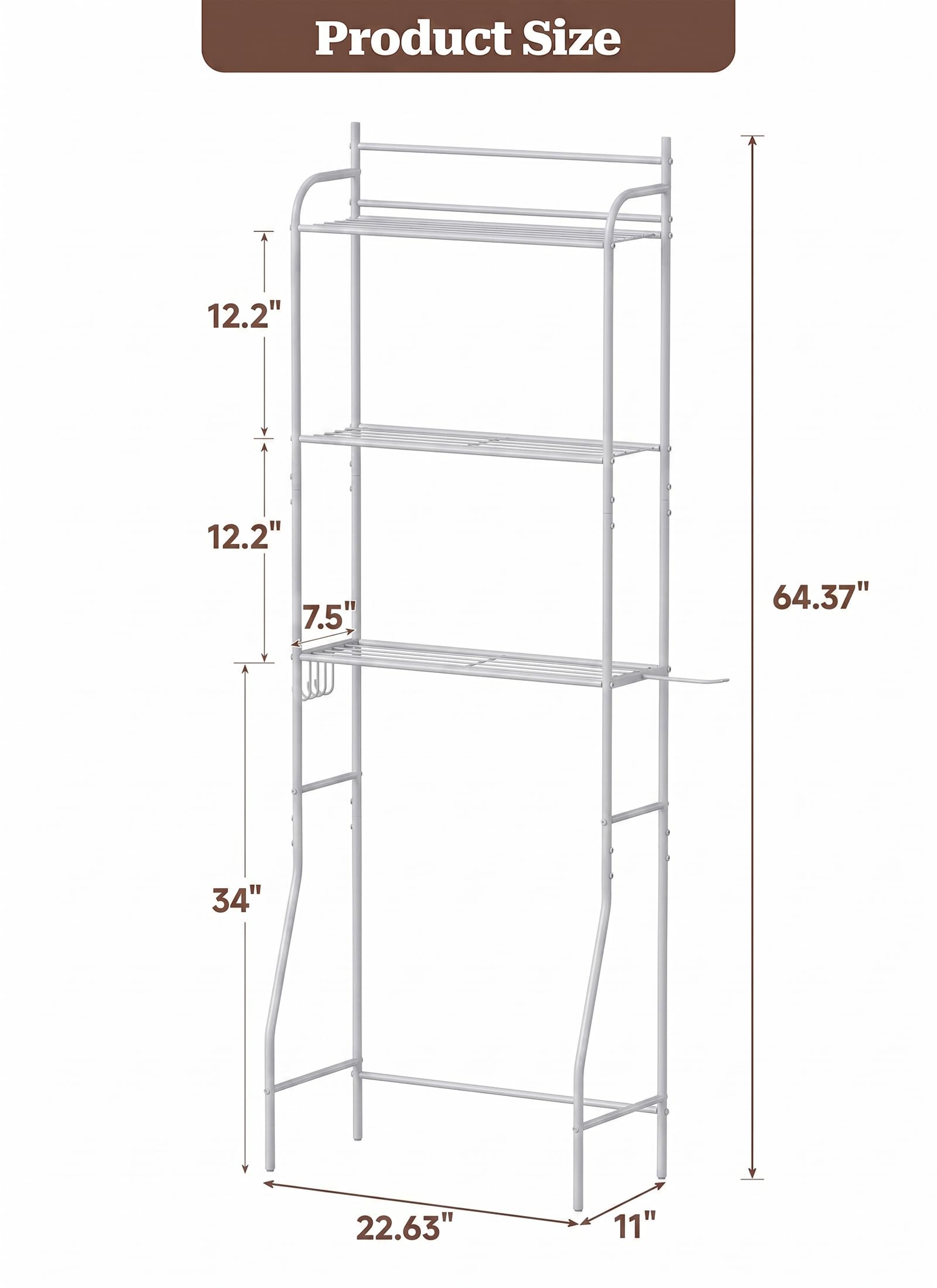 Suuiwau Over Toilet Storage Rack, 3 Tier, 57.5×19.5×163.5 cm