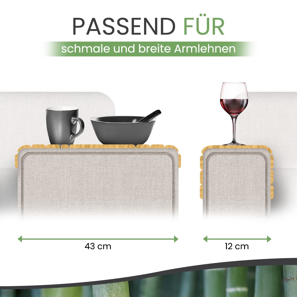 Bamboo Sofa Arm Tray Table- Anti-Slip, Flexible Table for All Armrests- Durable Couch Arm Table with an Elegant Design, Natural Color