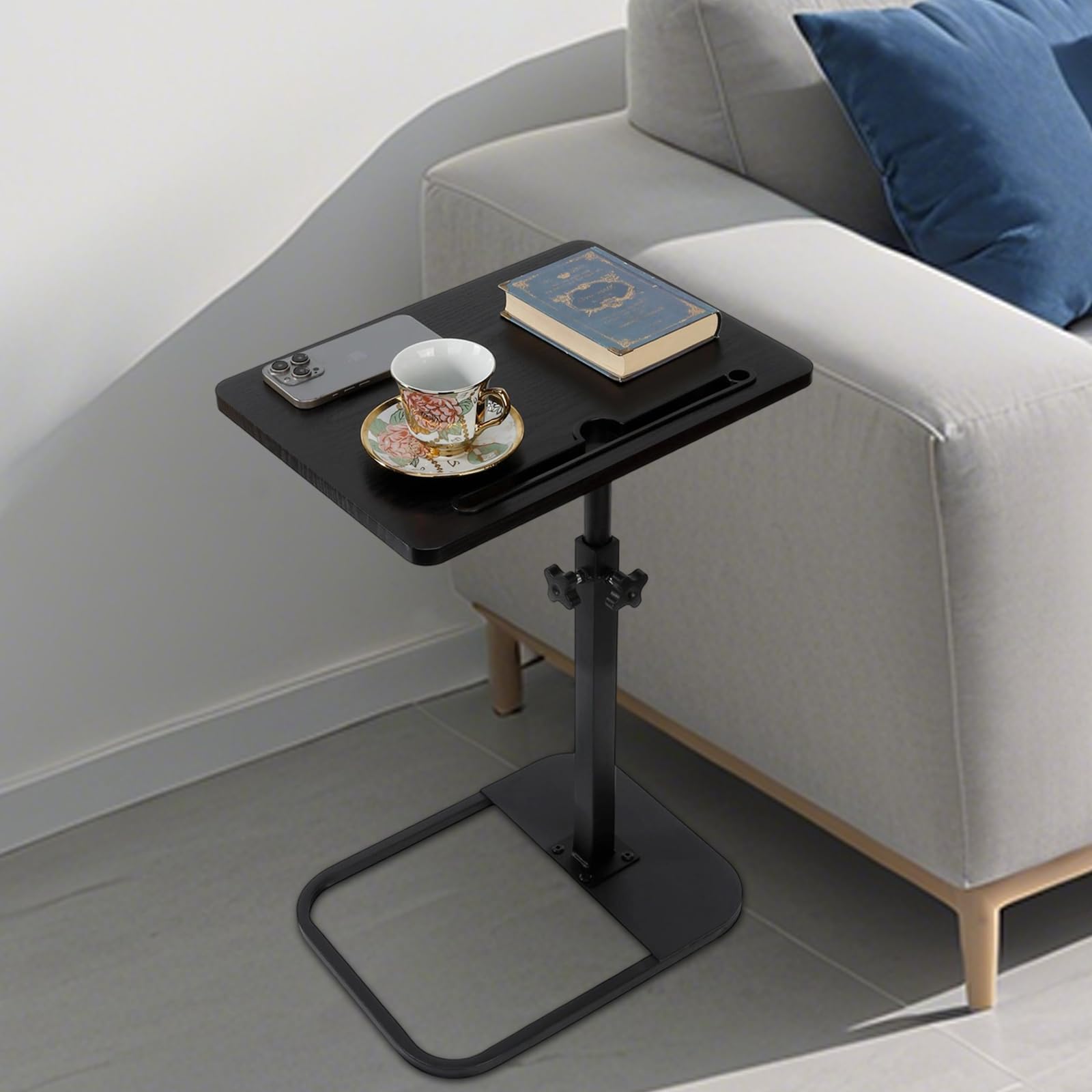 Kiss Me TV Tray Table, Small Adjustable Height C Shaped Sofa Side Table