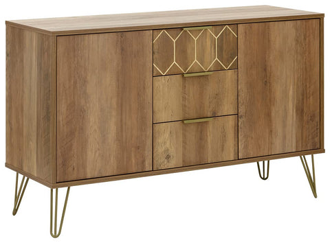 GFW Orleans Mango Effect Sideboard, 2 Door 3 Drawer Storage Cabinet with Hairpin Legs, Modern Living Room and Dining Room Furniture