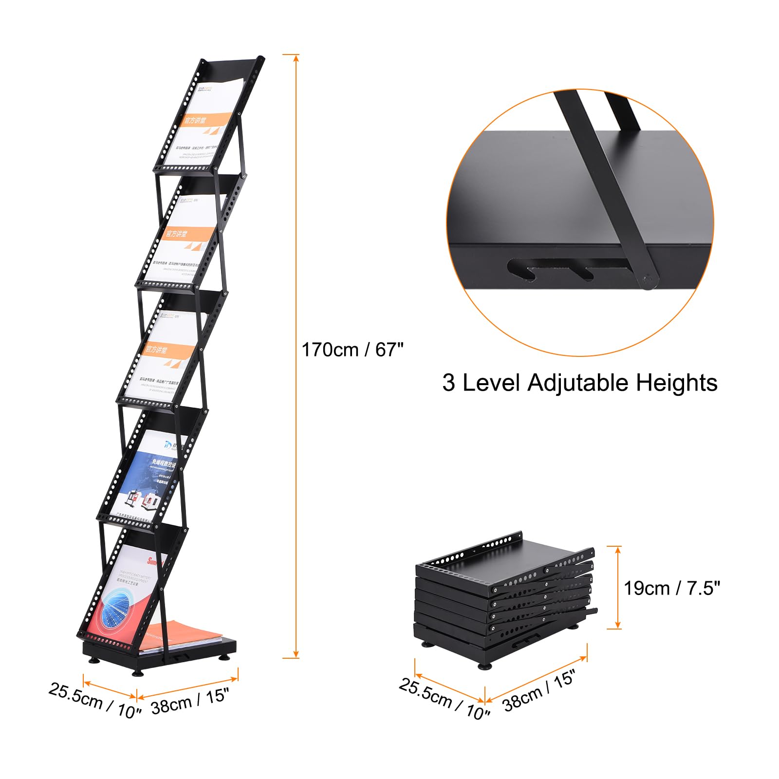 PATIKIL Foldable Magazine Display Racks Floor Standing 5 Layers Brochure Stand Catalog Literature Holder with Wheels for Hotel, Exhibition