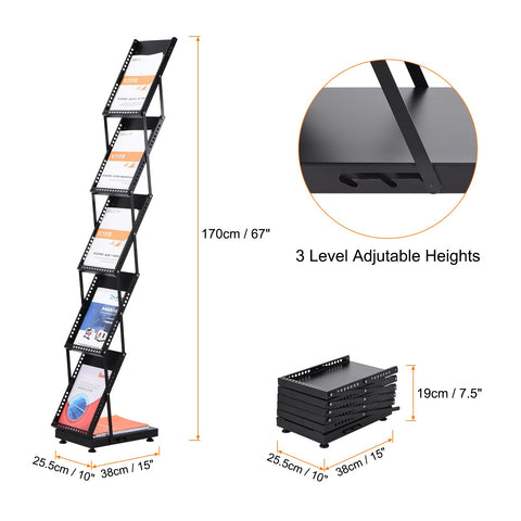 PATIKIL Foldable Magazine Display Racks Floor Standing 5 Layers Brochure Stand Catalog Literature Holder with Wheels for Hotel, Exhibition