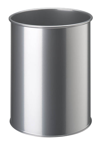 Durable Metal Round Waste Bin Silver - 15 Litre Capacity - Made from Scratch Resistant Steel - Small Bin for Bedrooms, Offices, Bathrooms, etc.