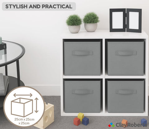 Clay Roberts Storage Cubes, Storage Boxes, Pack of 4, Grey, Fabric Basket Set for Storage Units, 25cm x 25cm x 25cm, Grey Baskets, Boxes, Box