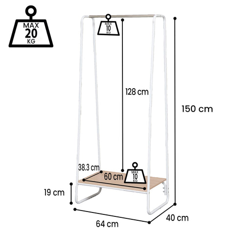 Iris Ohyama, Bedroom Storage, Large Metal Clothes Rack, Wardrobe with Shelf, Coat Rack, 1 Level, White, Dressing, Clothes & Shoes, Entrance