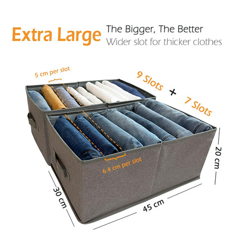 QINGGENG 2 Pack Extra-Large Wardrobe Clothes Storage Organiser with Dividers for Jumper, Jeans, Trousers, Shirts, Pants