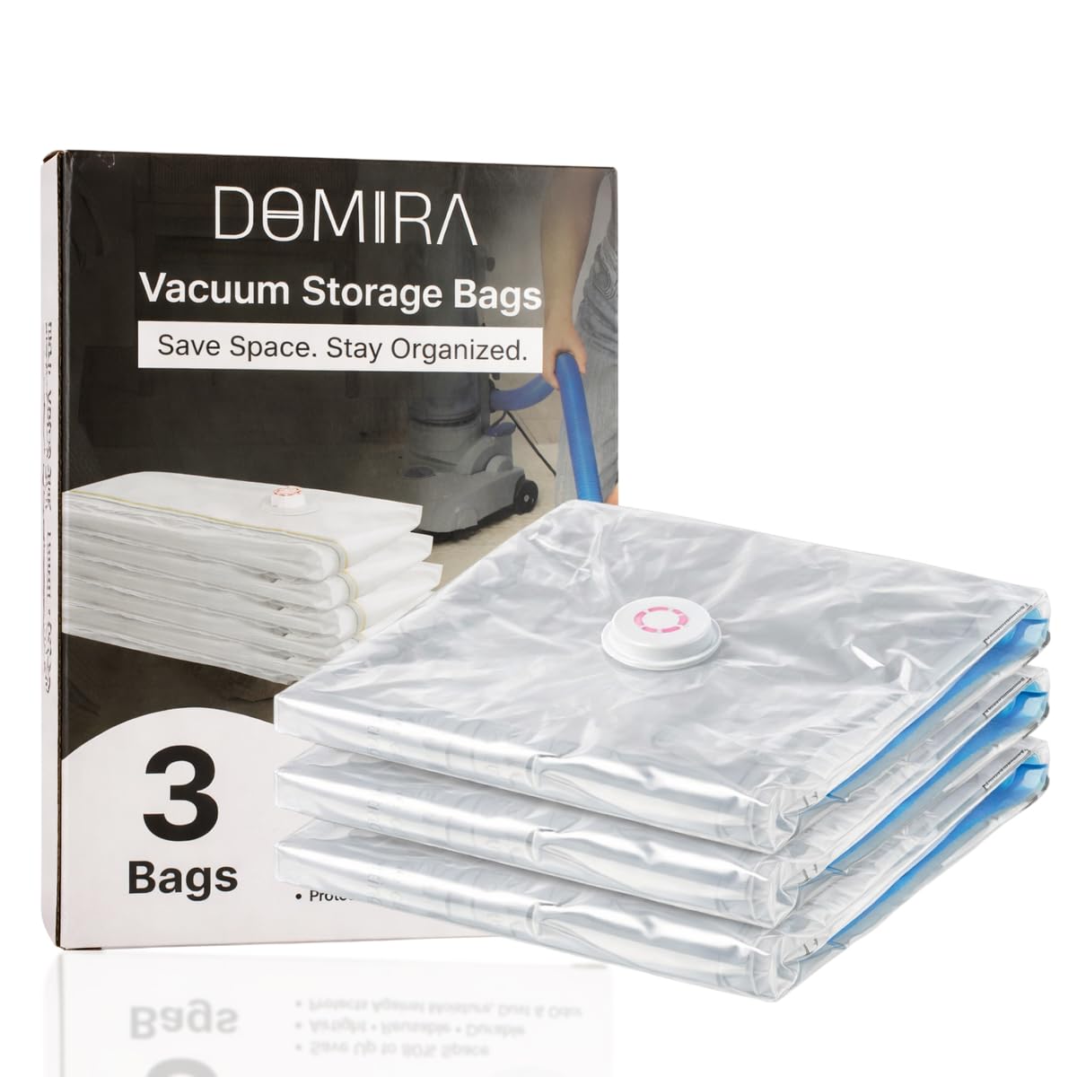 DOMIRA Vacuum Storage Bags – Space Saver Bags For Clothes, Duvets, Travel – Airtight Compression Seal – Reusable, Heavy Duty Vacuum Bags (Large, 3PK)