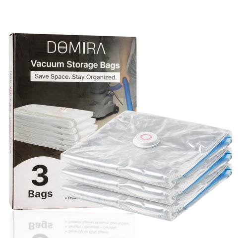 DOMIRA Vacuum Storage Bags – Space Saver Bags For Clothes, Duvets, Travel – Airtight Compression Seal – Reusable, Heavy Duty Vacuum Bags (Small, 3PK)