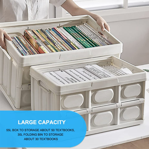 Tuevob Folding Storage Bin with Lid 50L Storage Box Container Stackable Shelf Baskets Cloth Closet Car Organizers Outdoor Picnic Transport Box Toy