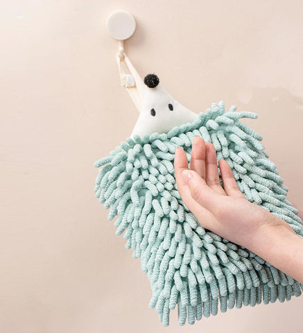 Chenille Hand Towel with Hanging Loop for Kitchen & Wash Basin, Funny Hedgehog Hand Drying Towel for Kids & Adults,Soft & Strong Water Absorption &