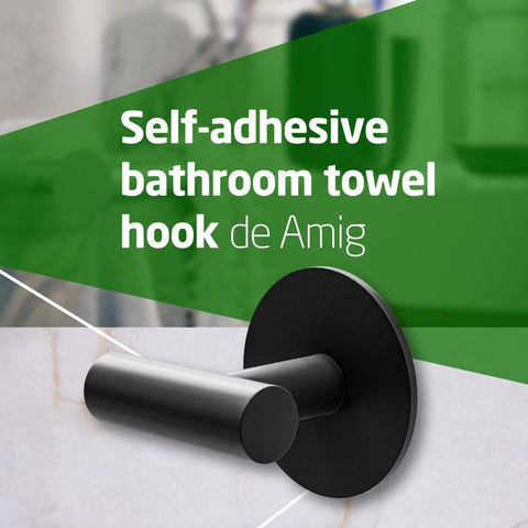 Amig - Self-Adhesive Bathroom Towel Hook Mod. 6 | Wall-Mounted Towel Hook Screwless Adhesive | 60 x 55 x 65 mm | Stainless Steel | Matt Black