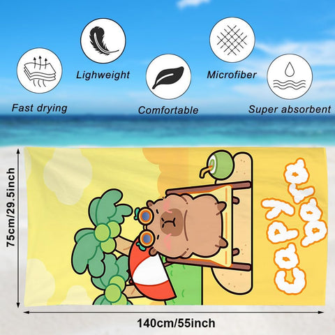 HAJXXMM Capybara Beach Towels for Adults, 70 * 140 CM Microfibre Beach Towel, Quick-Dry & Lightweight, Travel Swimming Towel for Bath, Pool, Gym