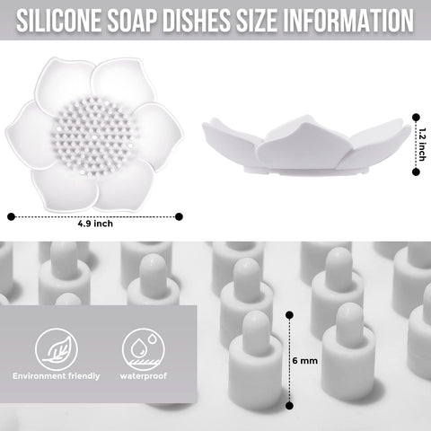 Soap Dishes with Draining, 3 Pack Bathroom Bar Soap Holder for Shower Silicone Self-draining Floral Lotus Shaped Sponge Bar Soap Holder Soap Tray for
