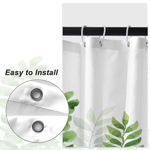 Bovlleetd Green White Stall Shower Curtain Watercolor Botanical Eucalyptus Leaves Bathroom Plants Shower Curtain Polyester Fabric Bath Curtain with