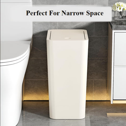 3 Pack Bedroom Bin,10L Slim Bathroom Bin with Lid,Push Button Plastic Waste Bin for Bathroom Anti-Odour,Plastic Thin Trash Can for Office,Living