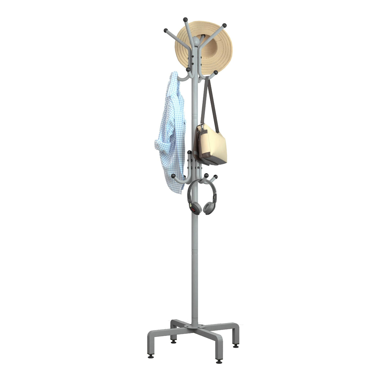 dongliangqinying Metal Freestanding Coat Rack, 3-Tier Coat Stand with 12 Hooks, Non-Slip Black Hat and Handbag Stand for Hallway