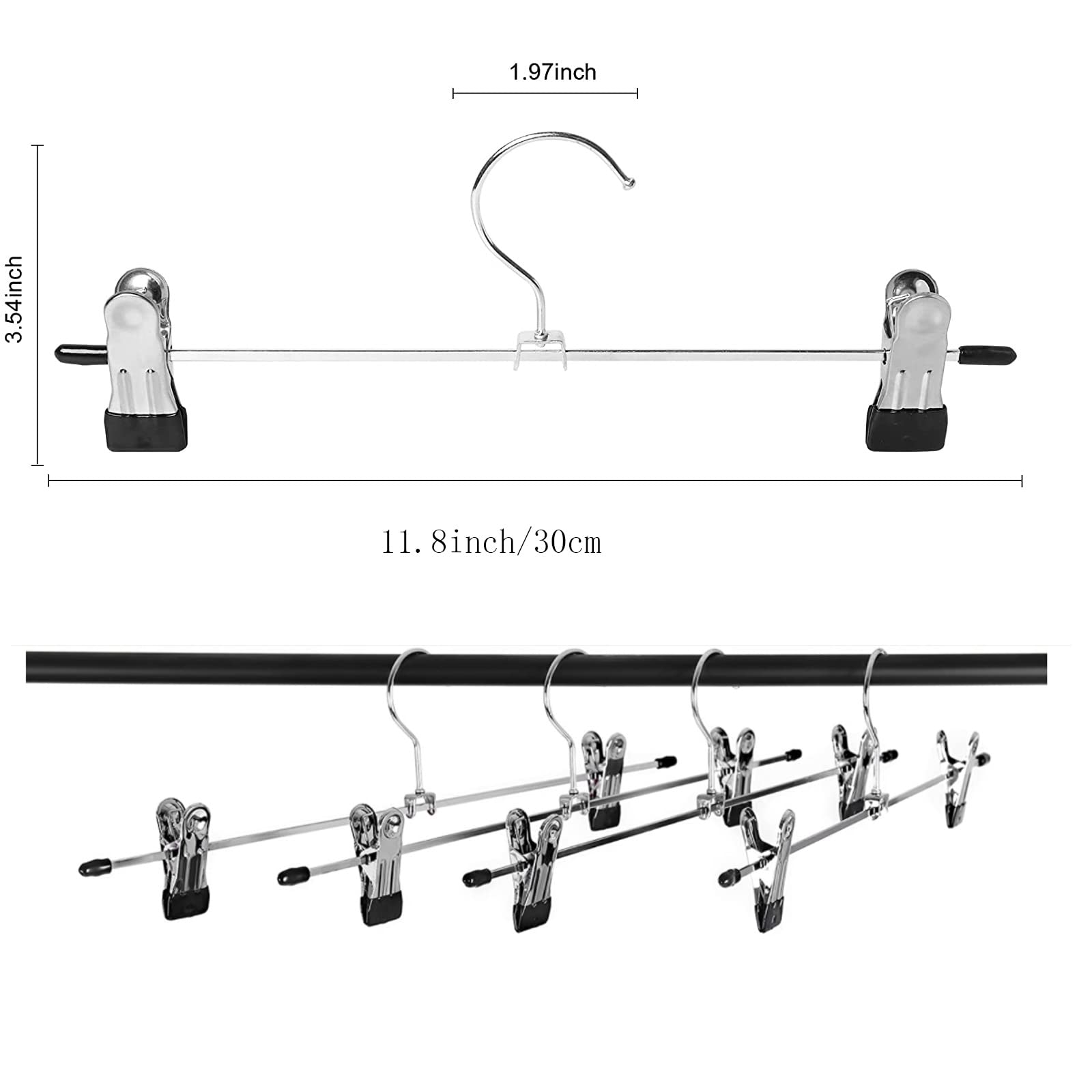 Trouser Hanger, 30Pack Pant Hangers Space Saving Skirt Hangers with Clips Adjustable Non-Slip Coat Hanger Heavy Duty Chrome Clothes Hook