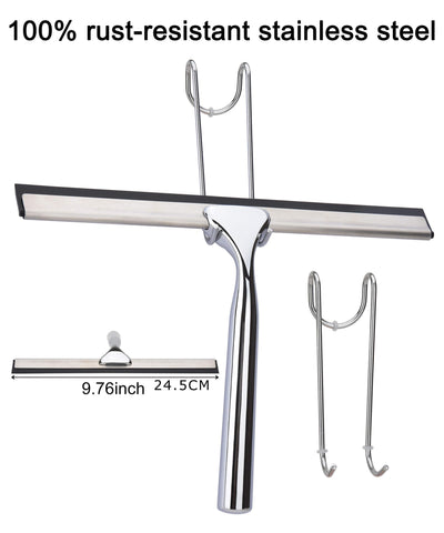 Adjaso All Purpose Stainless Steel Squeegee for Glass Shower Doors, Car Window, Home Mirrors, Bathroom Cleaner Wiper