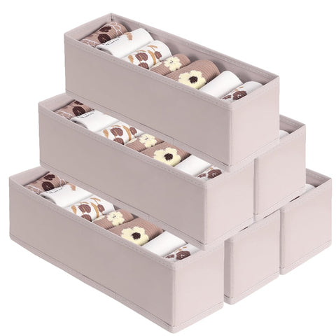 MURRI&MURRDI Mini Foldable Clothes Drawer Divider 6 Pack, Fabric Underwear Drawer Organizer, Small Wardrobe Sock Box