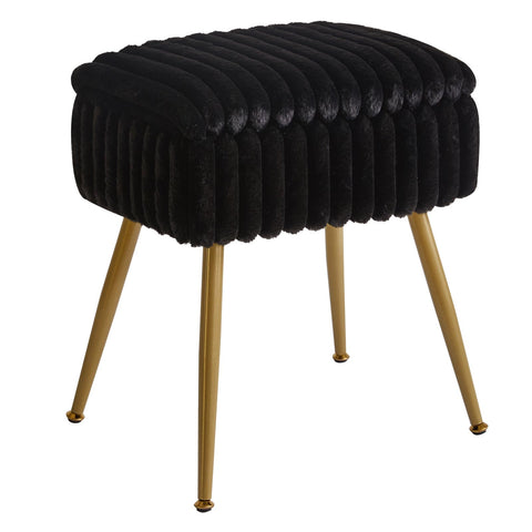 Aibiju Velvet Dressing Table Stool, Rectangular Vanity Stool with Storange, Make up Chair with 4 Metal Legs for Makeup Room, Bedroom, Black YD-MS151B