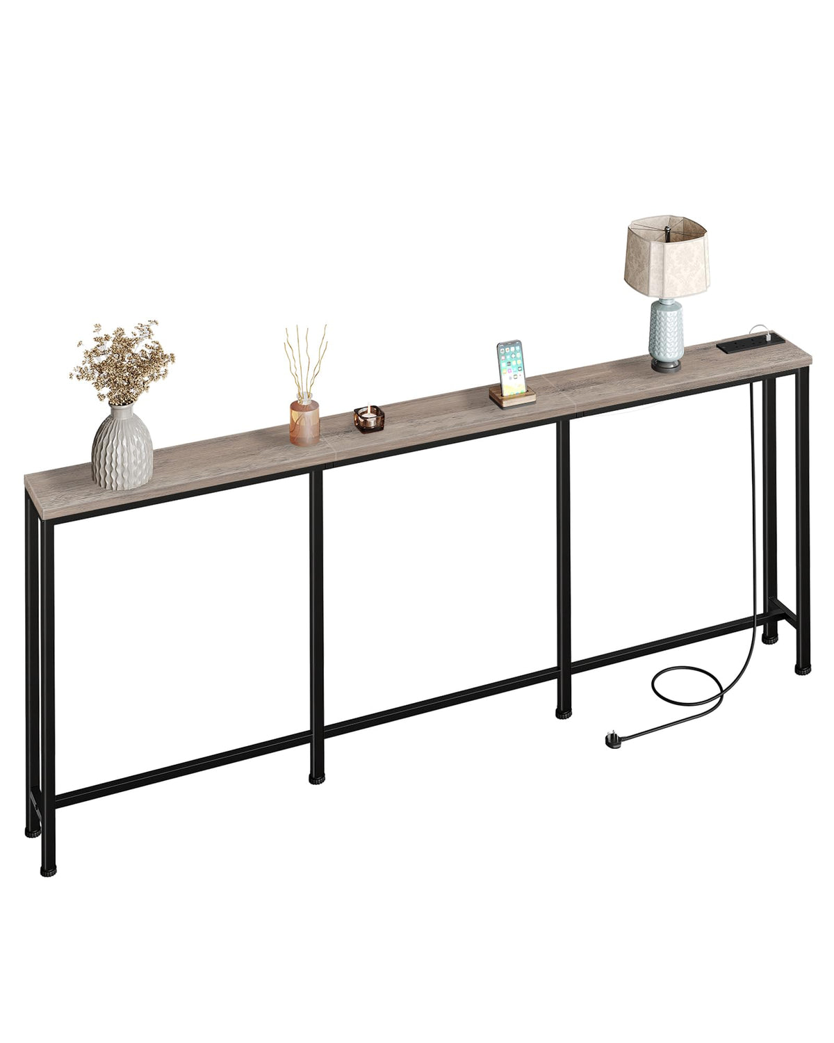CHOEZON 200 cm Narrow Console Table with Power Outlet, 18 cm Skinny Sofa Table, Long Behind Couch Table with Charging Station