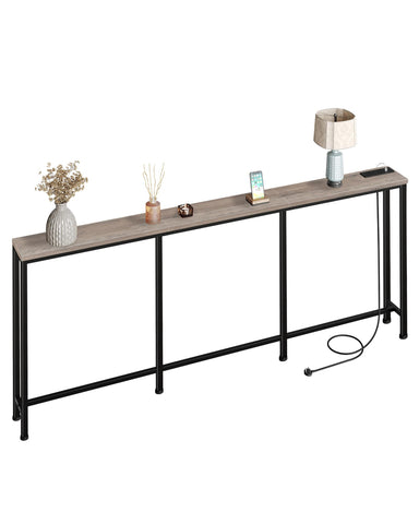 CHOEZON 200 cm Narrow Console Table with Power Outlet, 18 cm Skinny Sofa Table, Long Behind Couch Table with Charging Station