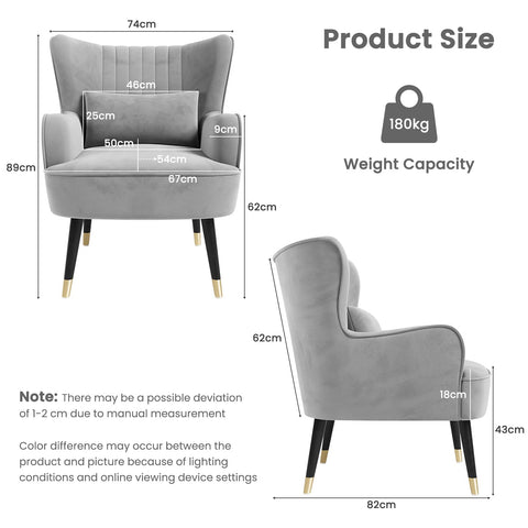 Vesgantti Velvet Accent Chair with Lumbar Pillow, Wing Back Large Armchair