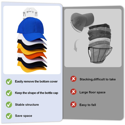 2 Pack Hat Organizer for Baseball Caps, Clear Hats Racks Hooks for Wall