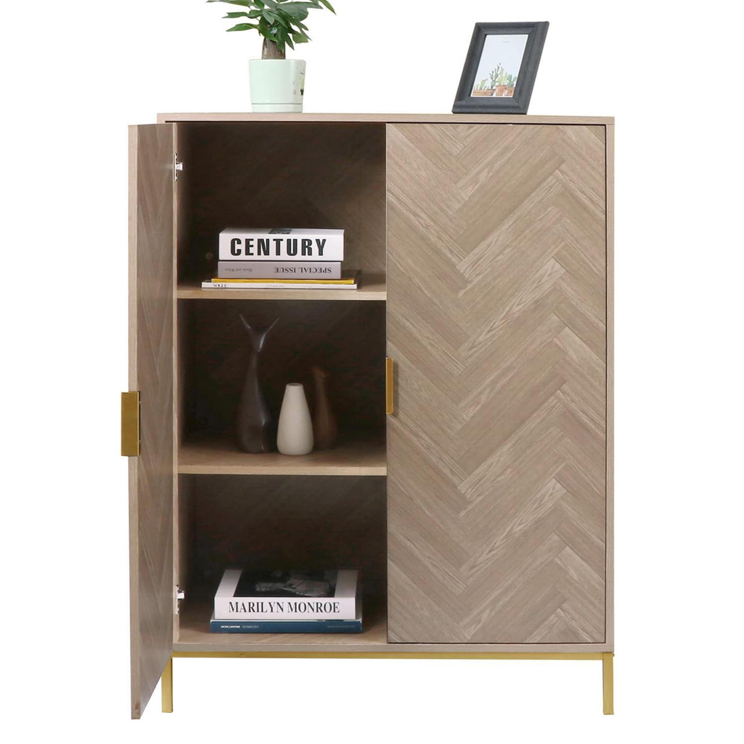 Yvsevnr Herringbone Sideboard Buffet Storage Cabinet Kitchen Cupboard