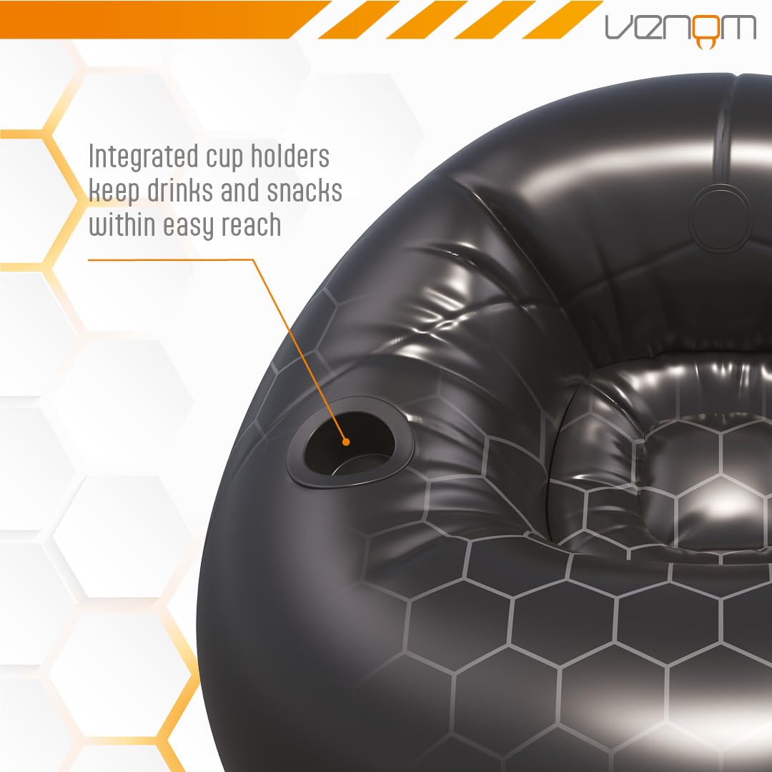 Venom Inflatable Gaming Chair with Cup Holders – Bean Bag Style Blow Up Seat for Kids & Teens, Supports Up to 75 kg