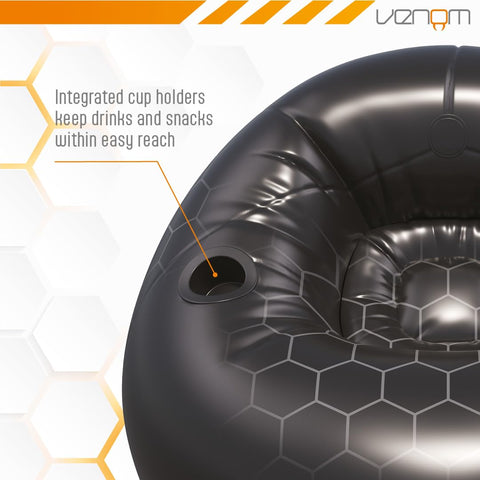 Venom Inflatable Gaming Chair with Cup Holders – Bean Bag Style Blow Up Seat for Kids & Teens, Supports Up to 75 kg