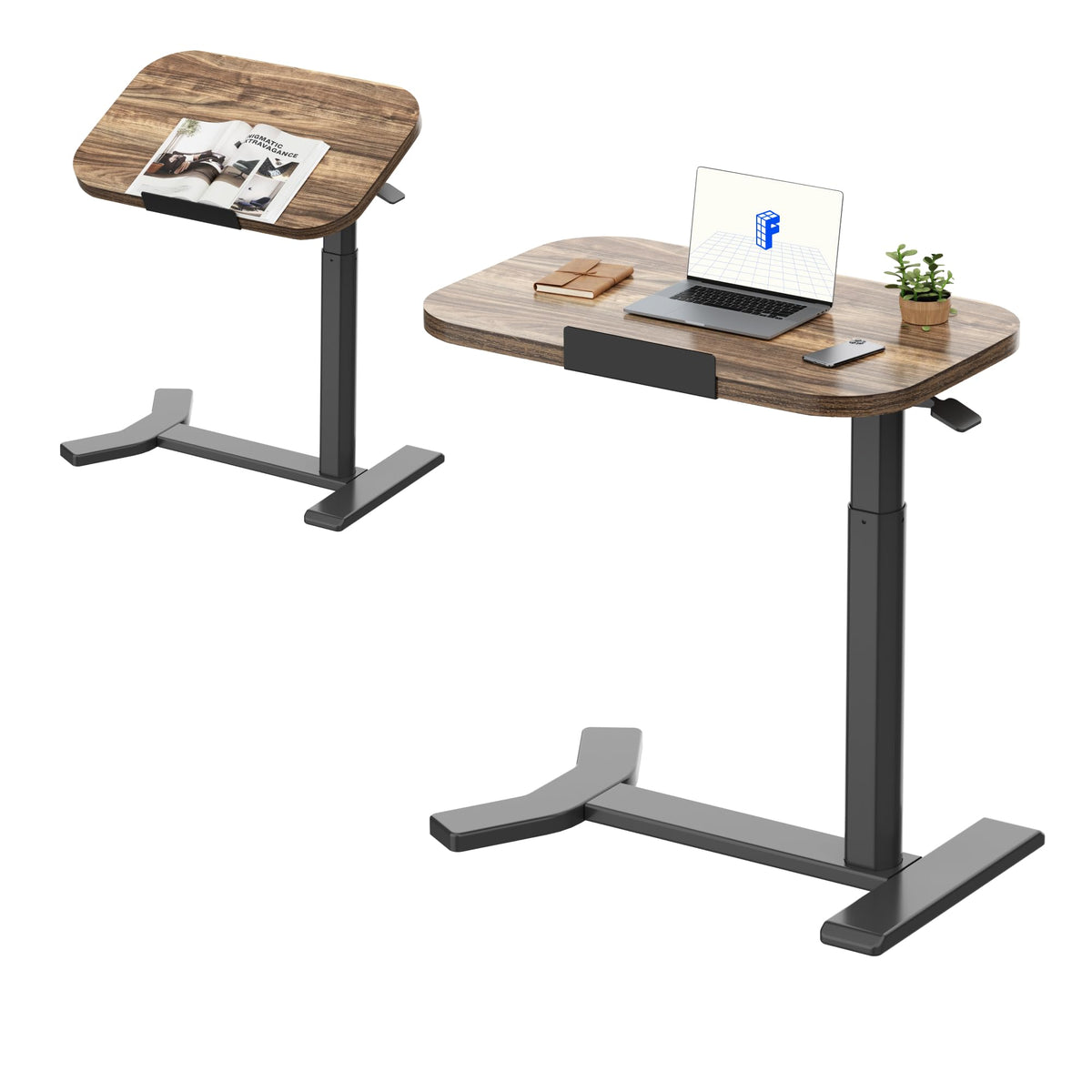 FLEXISPOT Overbed Table with Wheels, Adjustable Height Bedside Table, Rolling Laptop Desk for Bed Sofa, Small Standing Desk 60 x 40 cm