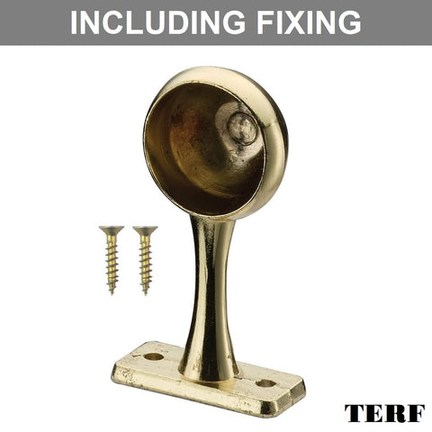 TERF® Polished Brass Curtain Pole End Bracket 25mm Curtain Rail Ceiling and Wall Mount Rod Holder Wardrobe Shower Curtain Closet Lever Rail Pole End
