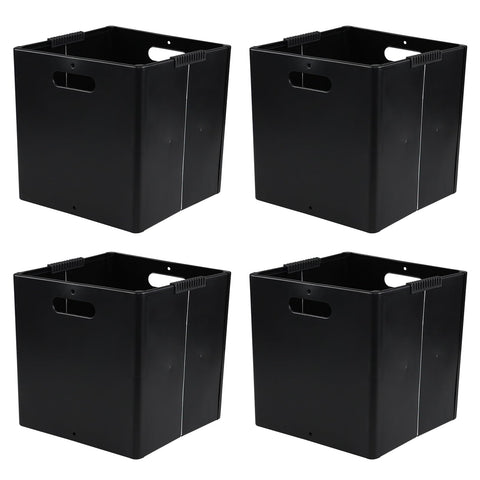 Dehouse 4 Pack Plastic Collapsible Storage Cube Boxes with Handle, Foldable Square Storage Unit Box, Black