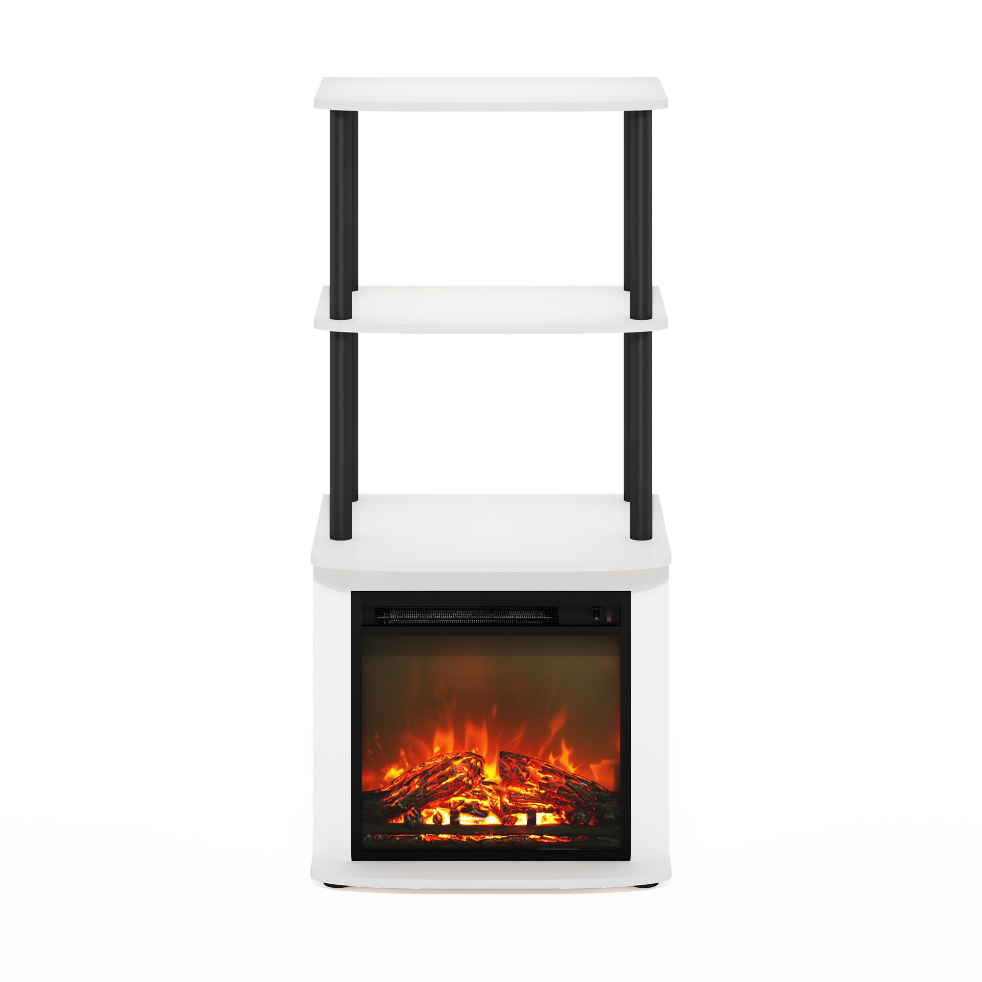 Furinno Turn-N-Tube 2 Tier Side Table Display Stand with Fireplace Insert, Plain White/Black