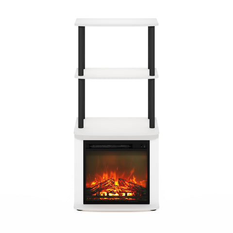 Furinno Turn-N-Tube 2 Tier Side Table Display Stand with Fireplace Insert, Plain White/Black