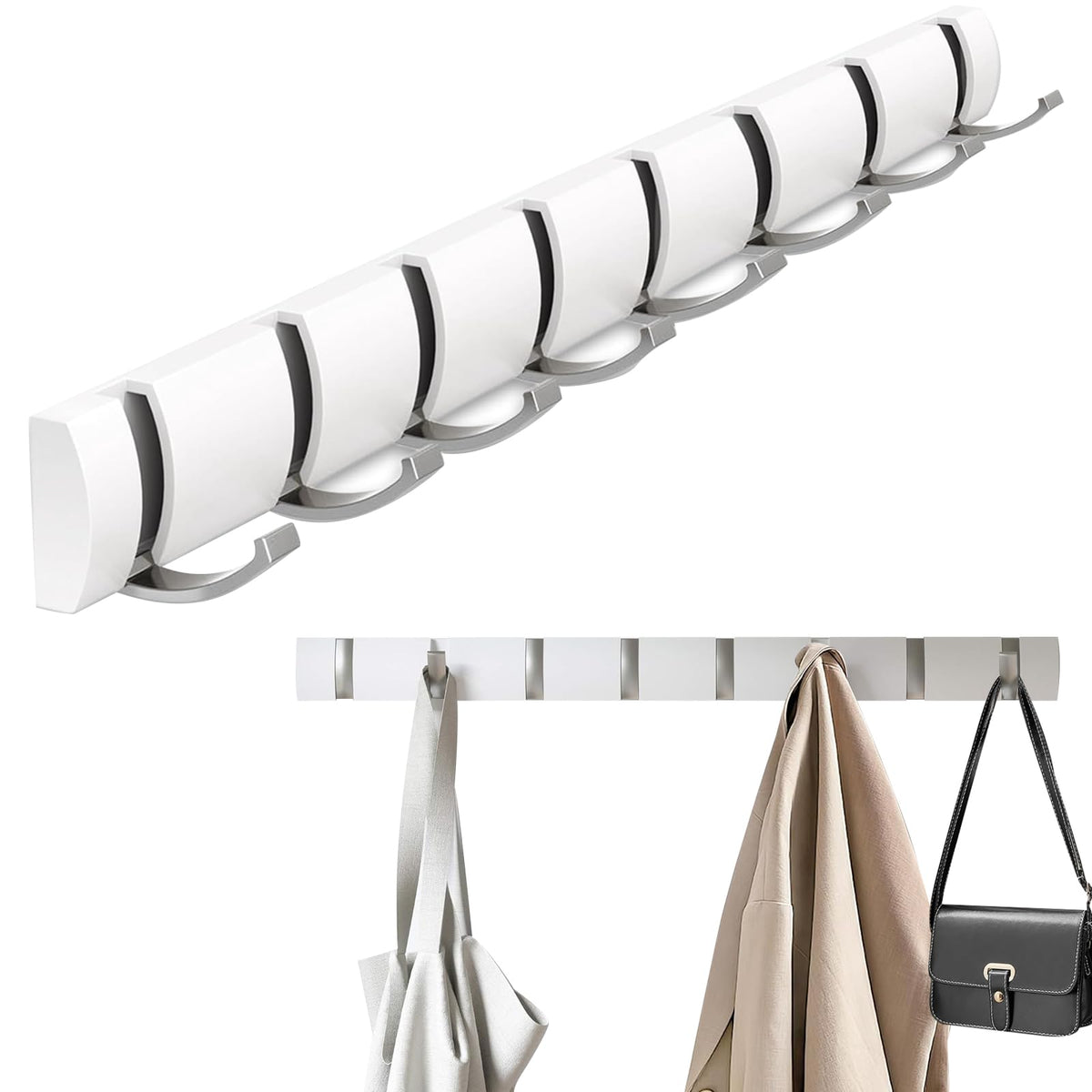 AONAT Coat Hooks Wall Mounted,Self-Adhesive Modern Wall Hooks,Modern W-All Coat Rack with 8 Hooks,Folding Metal W-All Hook for Hanging Towel Clothes