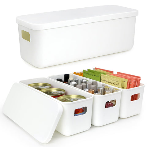 10cm Wide Narrow Plastic Small Storage Boxes with Lids 4 Pcs Long Slim 2.2L