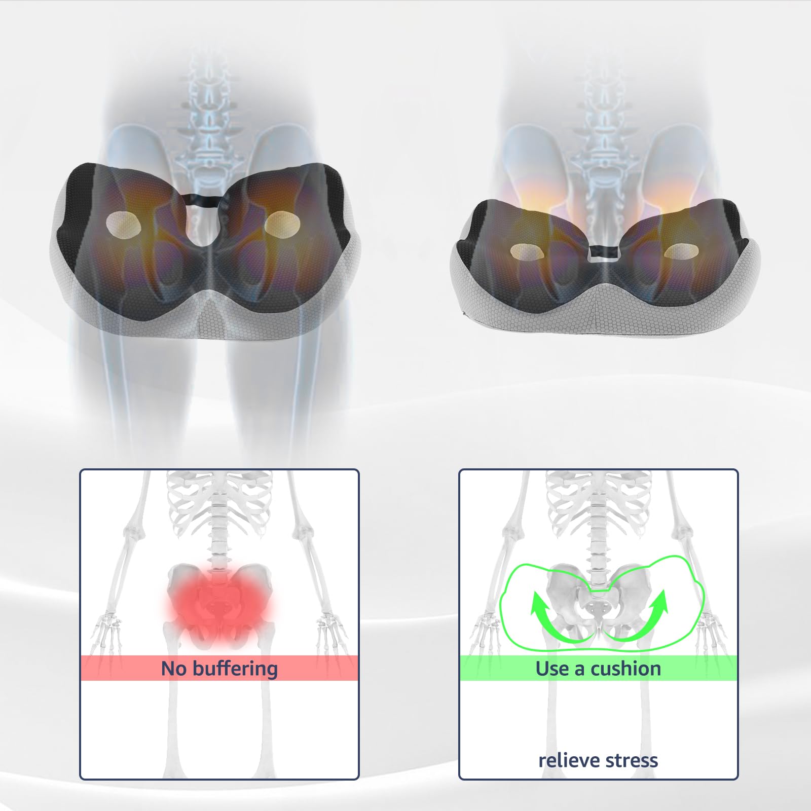 Coccyx Cushion for Tailbone Pain, Adjustable Memory Foam Non-Slip Seat Pads, Ergonomic Seat Cushion, Coccyx Pain Relief Cushion for Office Chair