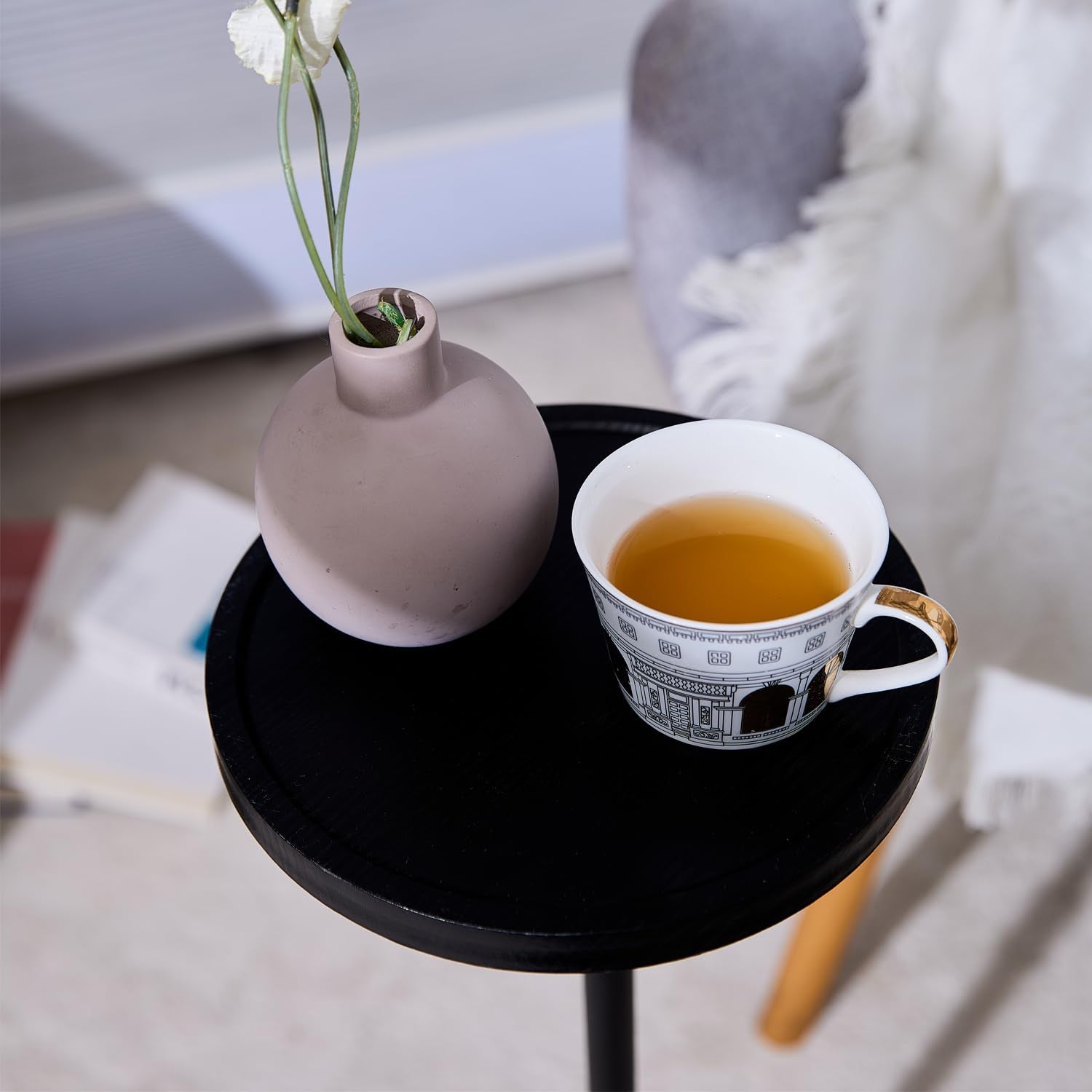 Benhurb Round Side Table Black Small Coffee Tables with Metal Base Sofa End Table Modern Corner Drink Table for Small Spaces Living Room Bedroom