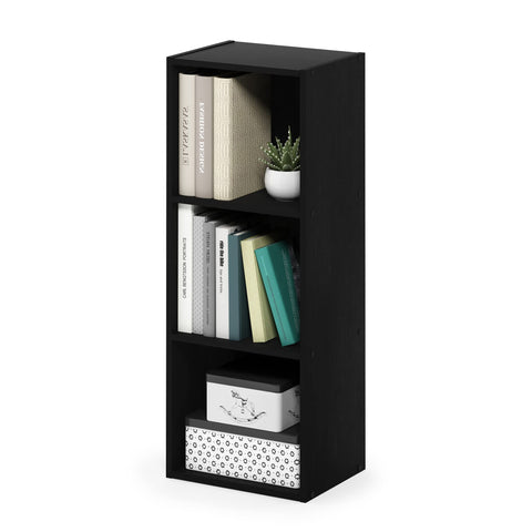 Furinno PASIR Book Shelf, 3-Tier Bookshelf, Bookcase with Open Shelves, 9 x 12 x 32, for Living Room, Bedroom, Home Office, Blackwood