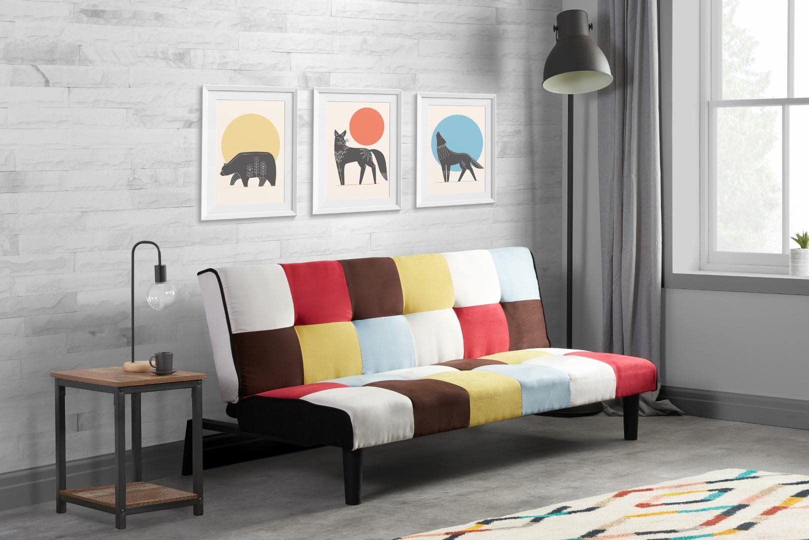 Birlea Multi Coloured Sofa Bed Rainbow 3 Seater Settee Fabric Scandinavian Retro