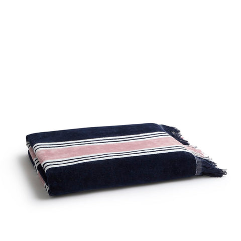 Christy College Beach Towel | 500 GSM | Sand Free | 100% Cotton | Yarn-dyed striped beach towel | Quick Dry Towelling Rear | 100cm x 180cm | Navy Blue